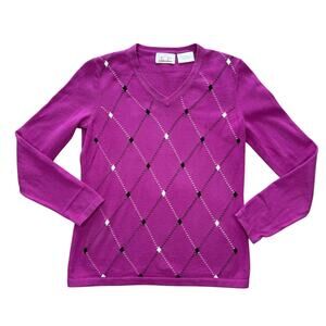 EP Pro Vintage Argyle Fuschia Cotton Sweater Small